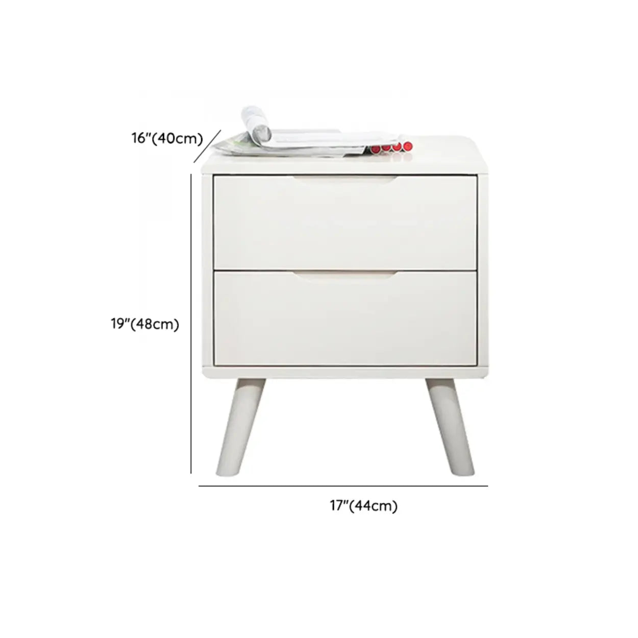 Rectangular White Rubberwood 2-Drawer Nightstand