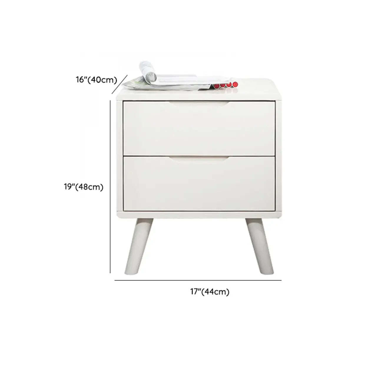 Rectangular White Rubberwood 2-Drawer Nightstand