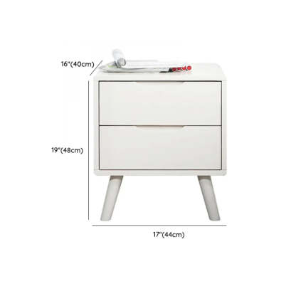 Rectangular White Rubberwood 2-Drawer Nightstand