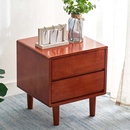 Rectangular White Rubberwood 2-Drawer Nightstand — Wood/ White / Tilted Leg / 1