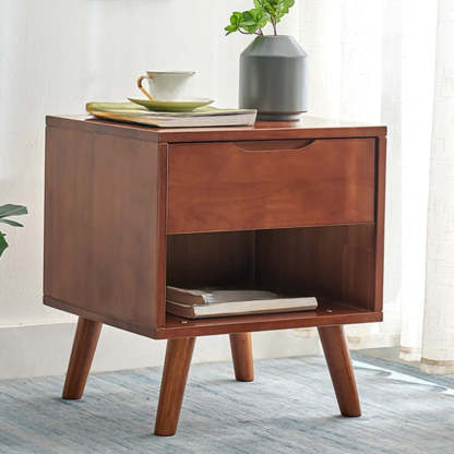 Rectangular White Rubberwood 2-Drawer Nightstand — Wood/ White / Straight Leg / 2
