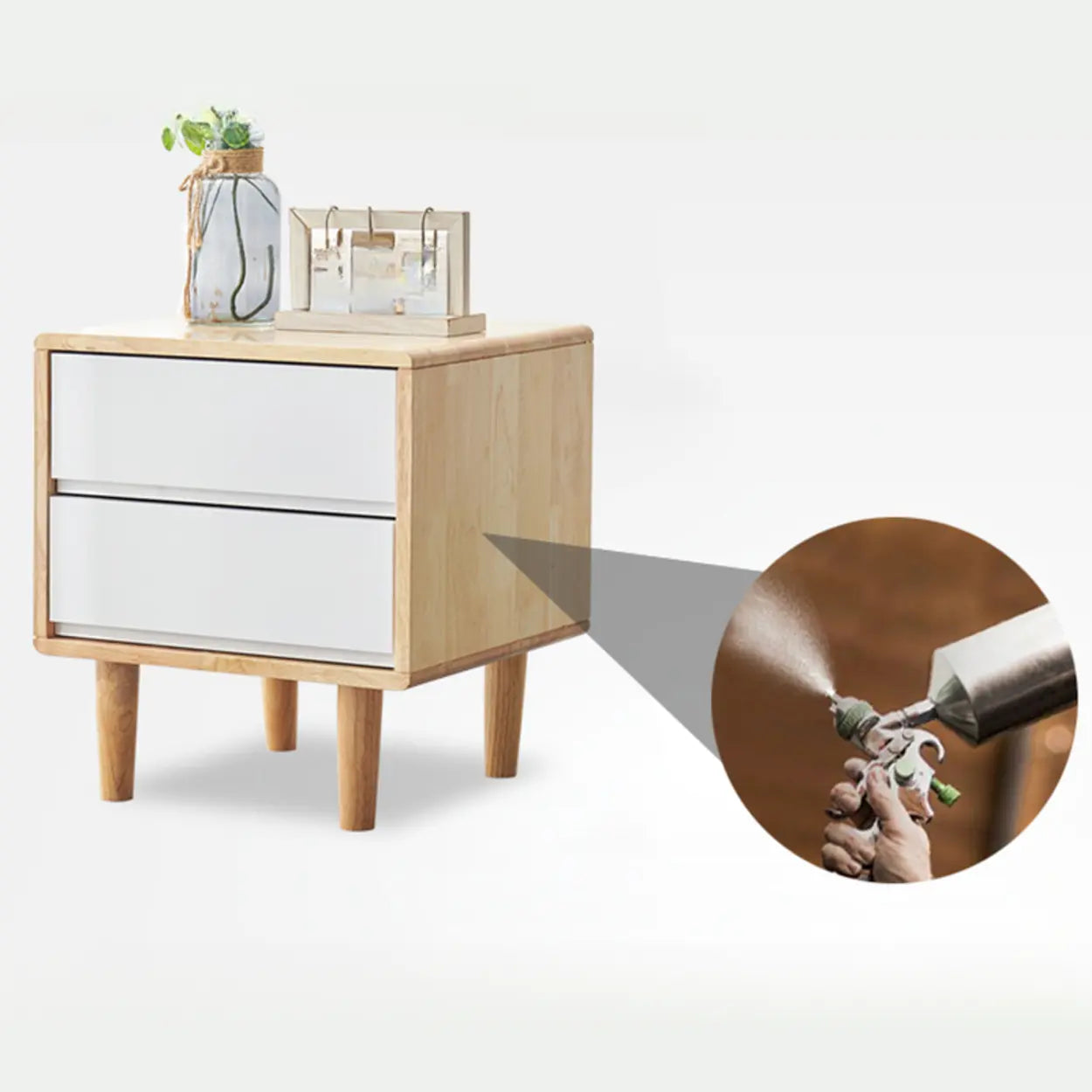 Rectangular White Rubberwood 2-Drawer Nightstand