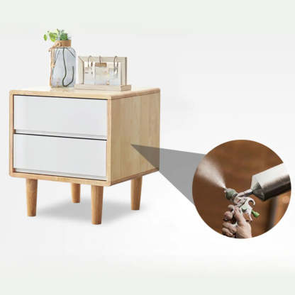 Rectangular White Rubberwood 2-Drawer Nightstand
