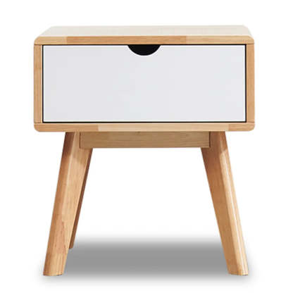 Rectangular White Rubberwood 2-Drawer Nightstand