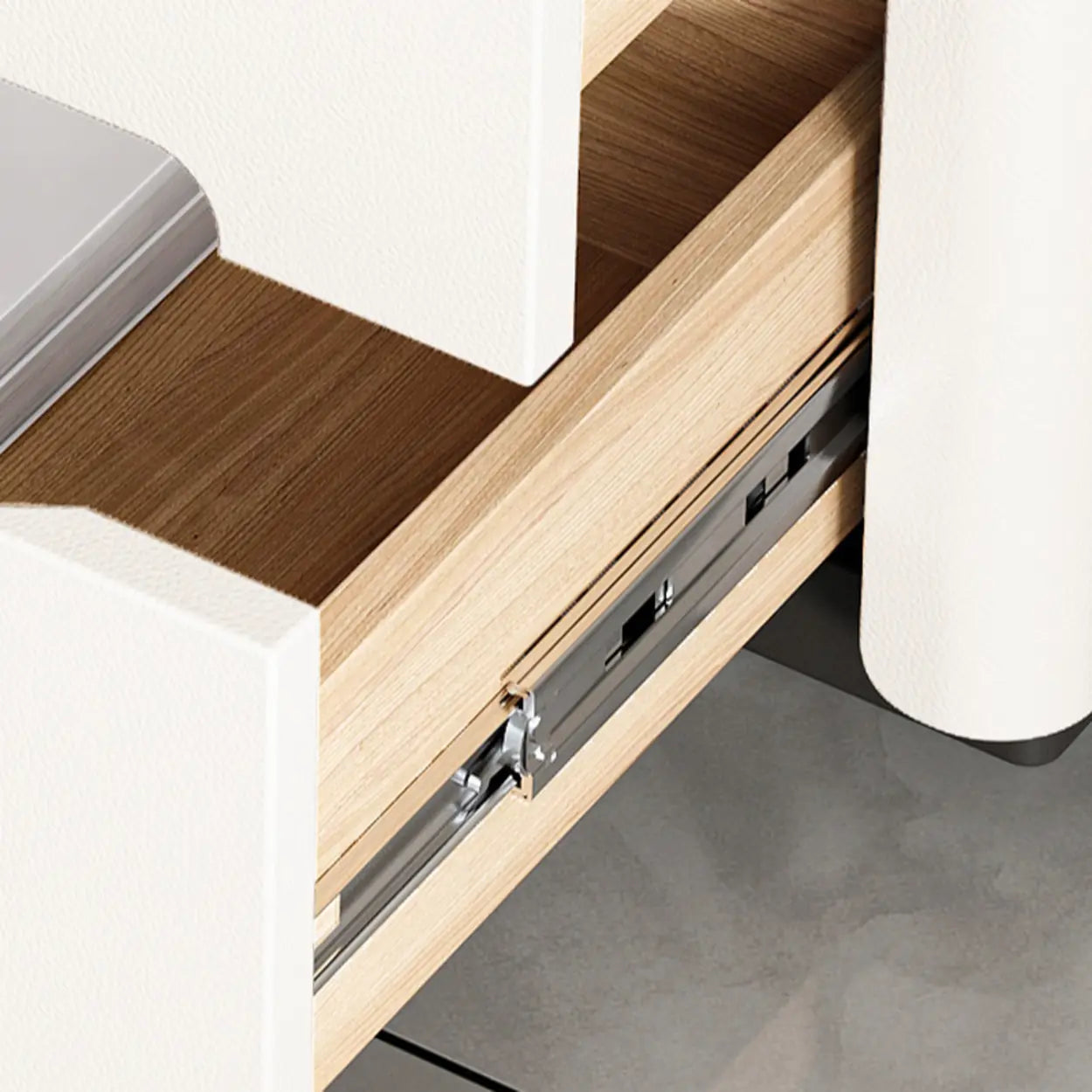 Beige Rectangular Sintered Stone 2-Drawer Nightstand — Off-White / Baked Enamel