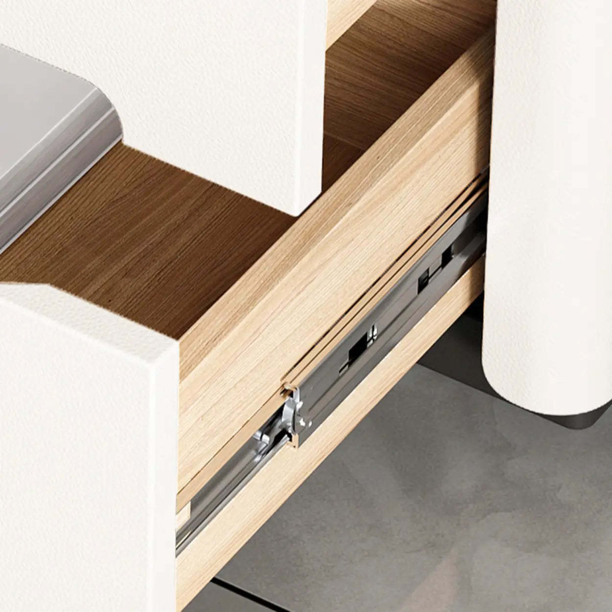 Beige Rectangular Sintered Stone 2-Drawer Nightstand — Off-White / Baked Enamel