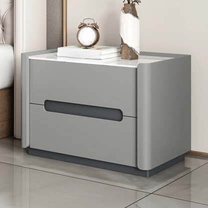 Beige Rectangular Sintered Stone 2-Drawer Nightstand — Beige / Baked Enamel