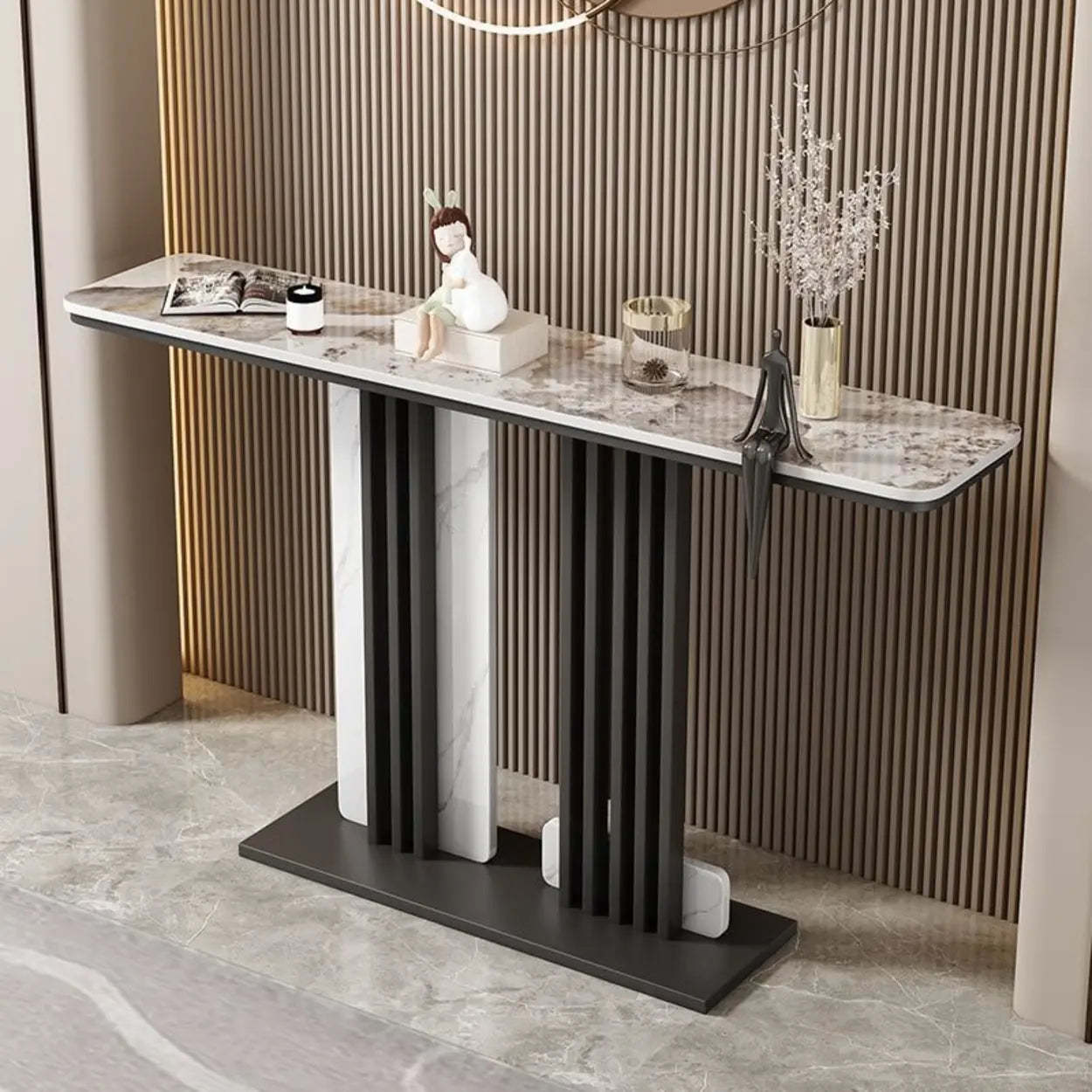 Sintered Stone Black Entryway Console Table — Black