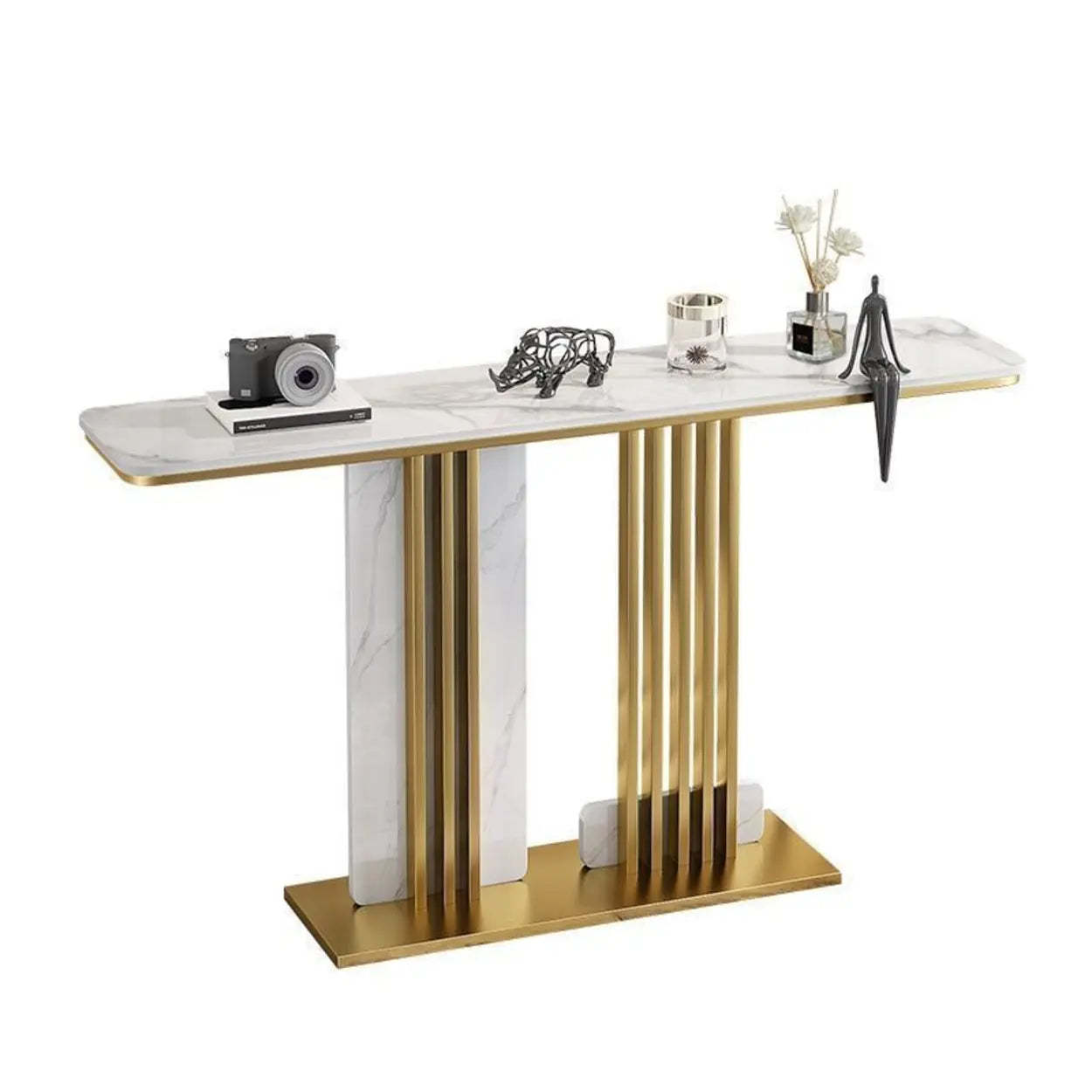Sintered Stone Black Entryway Console Table — Gold
