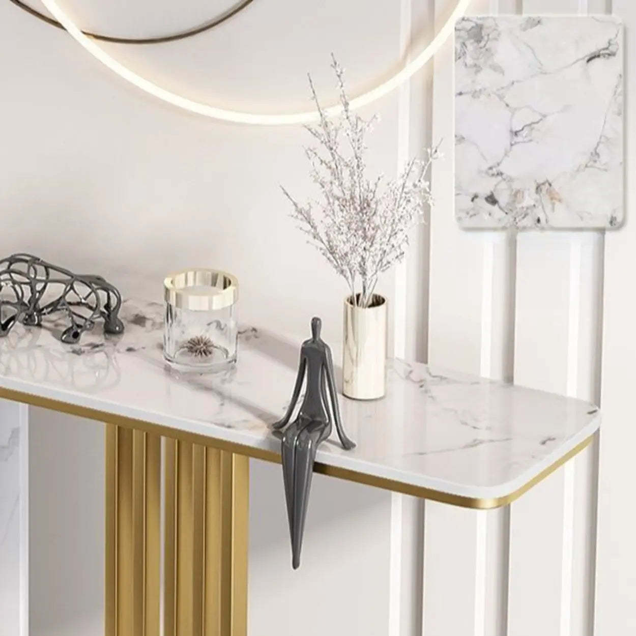 Sintered Stone Black Entryway Console Table — Gold