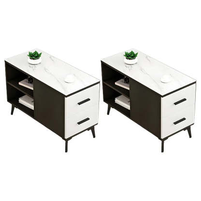 Rectangular Stone Iron End Table with Drawers — Black Walnut/ White / 1