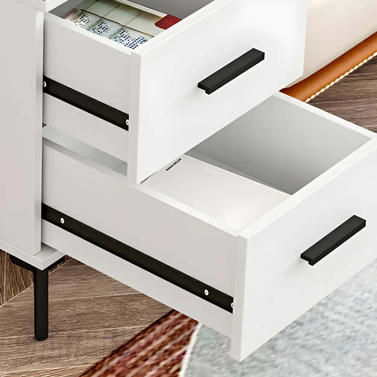 Rectangular Stone Iron End Table with Drawers — White / 1