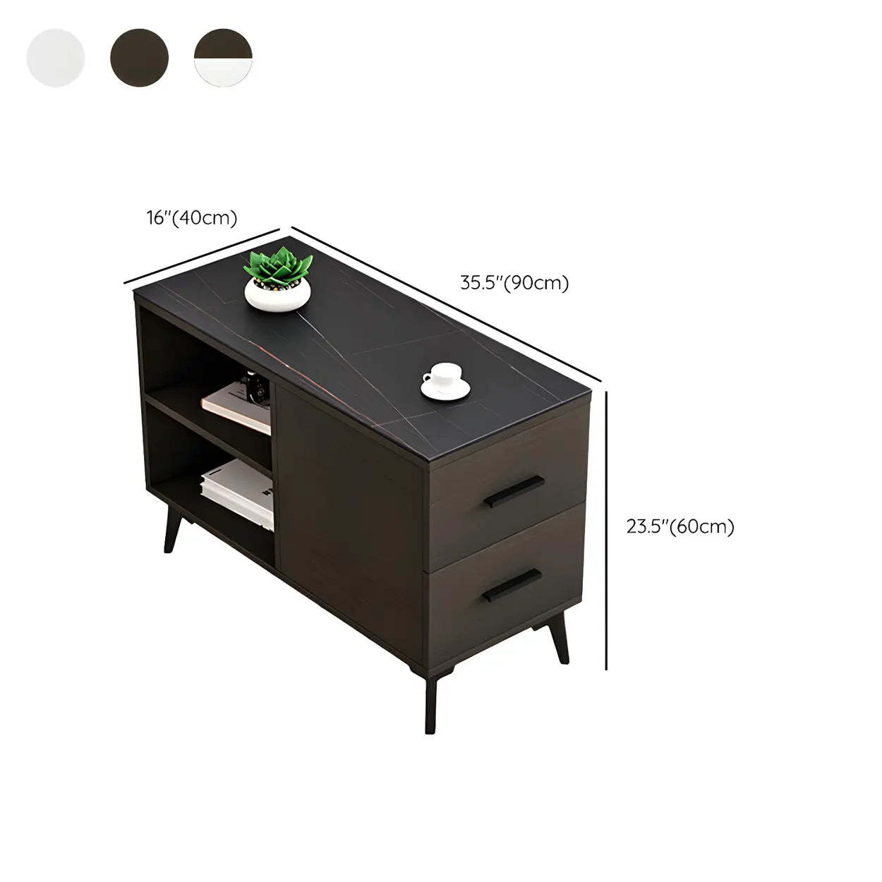 Rectangular Stone Iron End Table with Drawers — Black Walnut / 2