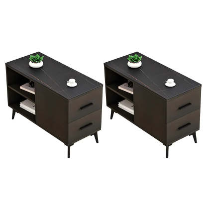 Rectangular Stone Iron End Table with Drawers — Black Walnut / 1