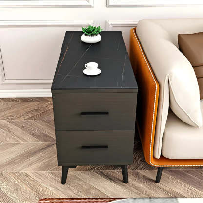 Rectangular Stone Iron End Table with Drawers — Black Walnut/ White / 2