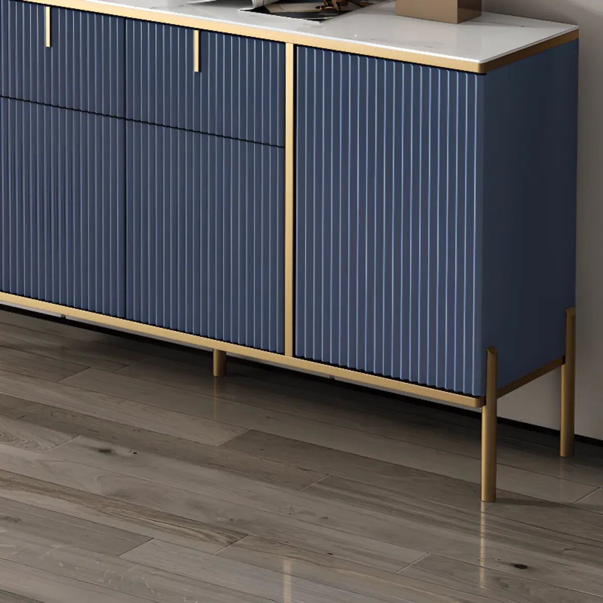 Rectangular Stone Top Black Cabinet Sideboard — Blue