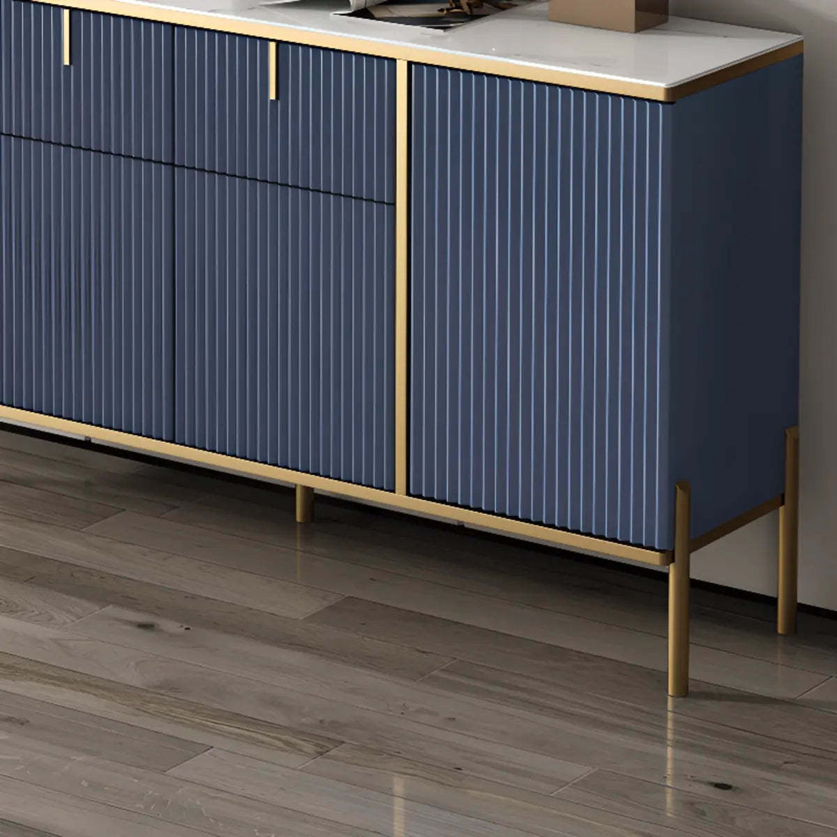 Rectangular Stone Top Black Cabinet Sideboard — Blue
