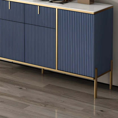 Rectangular Stone Top Black Cabinet Sideboard — Blue