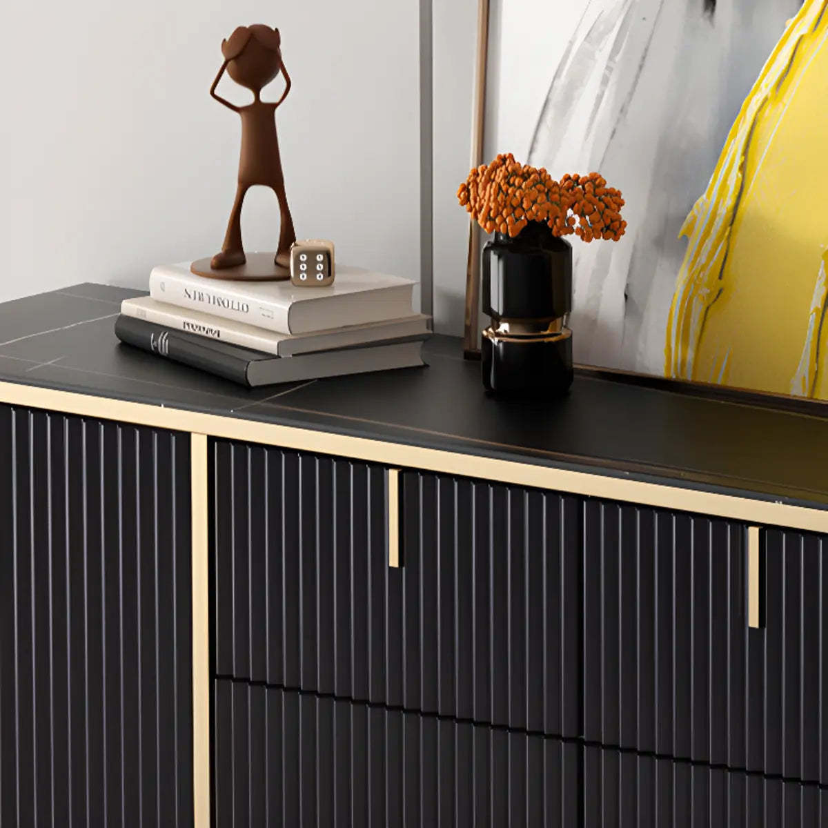 Rectangular Stone Top Black Cabinet Sideboard — Blue