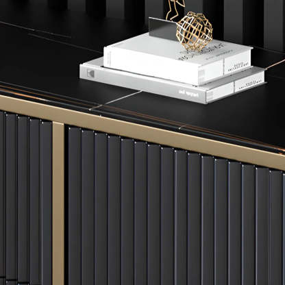 Rectangular Stone Top Black Cabinet Sideboard — Grey