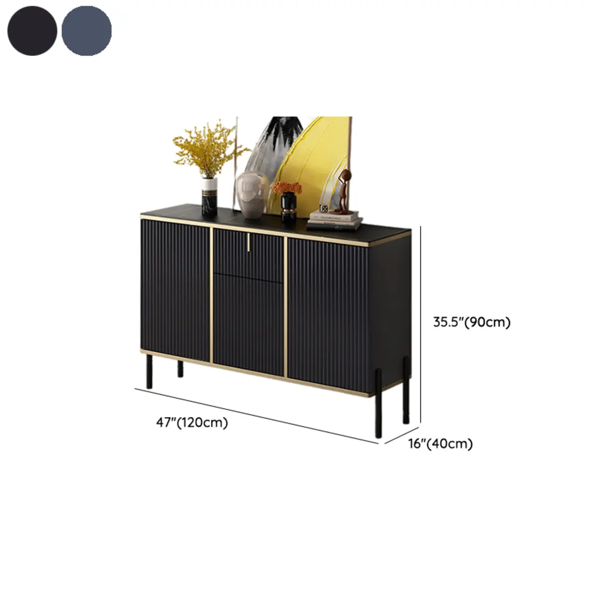 Rectangular Stone Top Black Cabinet Sideboard — White