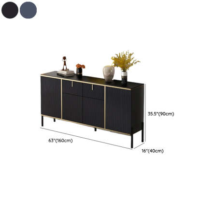 Rectangular Stone Top Black Cabinet Sideboard