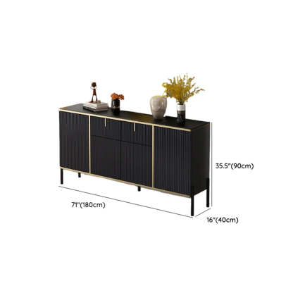 Rectangular Stone Top Black Cabinet Sideboard