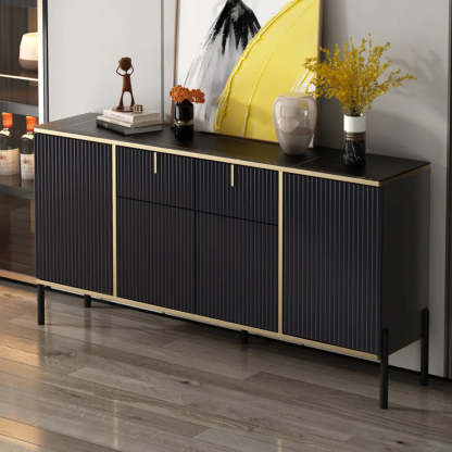 Rectangular Stone Top Black Cabinet Sideboard — Black