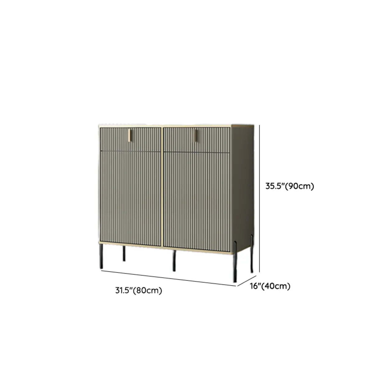 Rectangular Stone Top Black Cabinet Sideboard