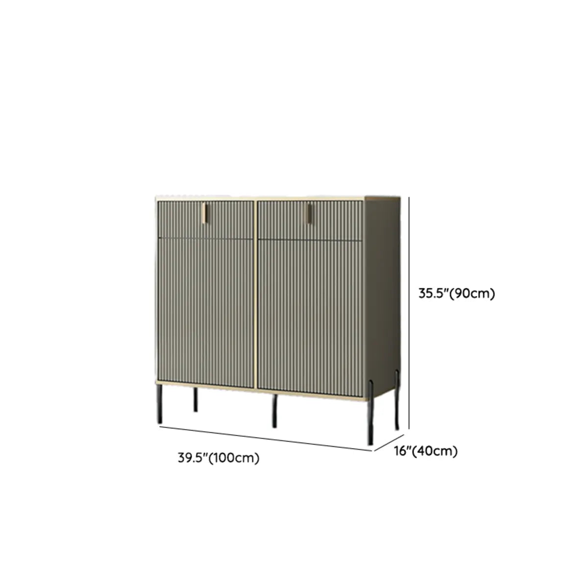 Rectangular Stone Top Black Cabinet Sideboard