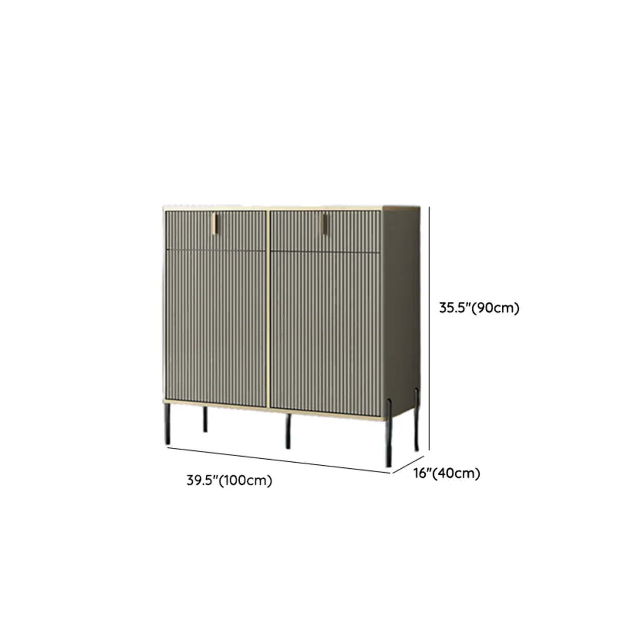 Rectangular Stone Top Black Cabinet Sideboard