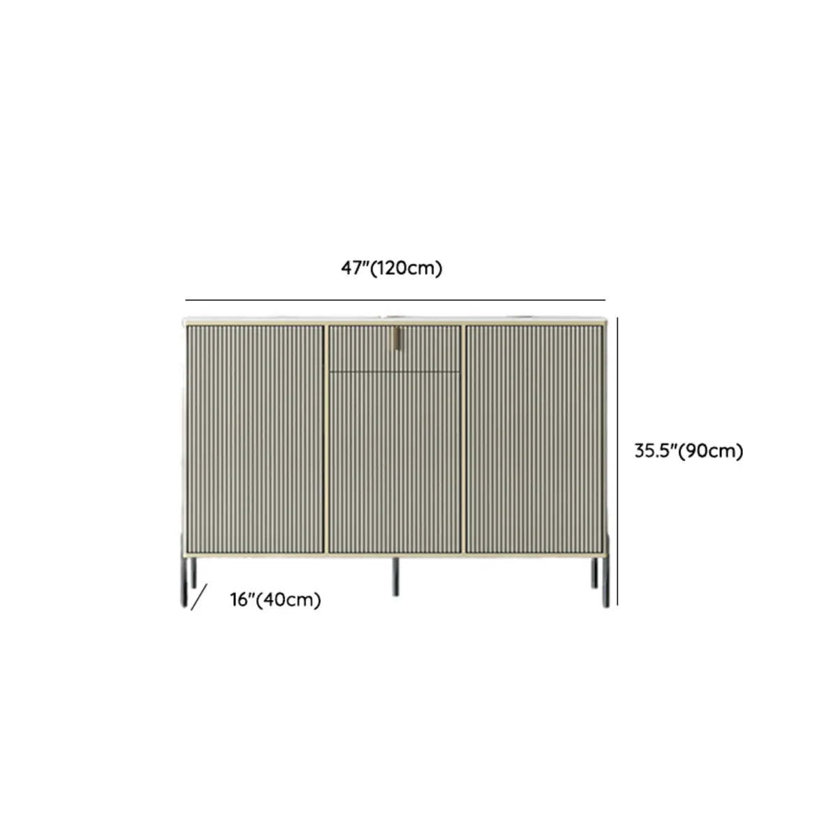 Rectangular Stone Top Black Cabinet Sideboard