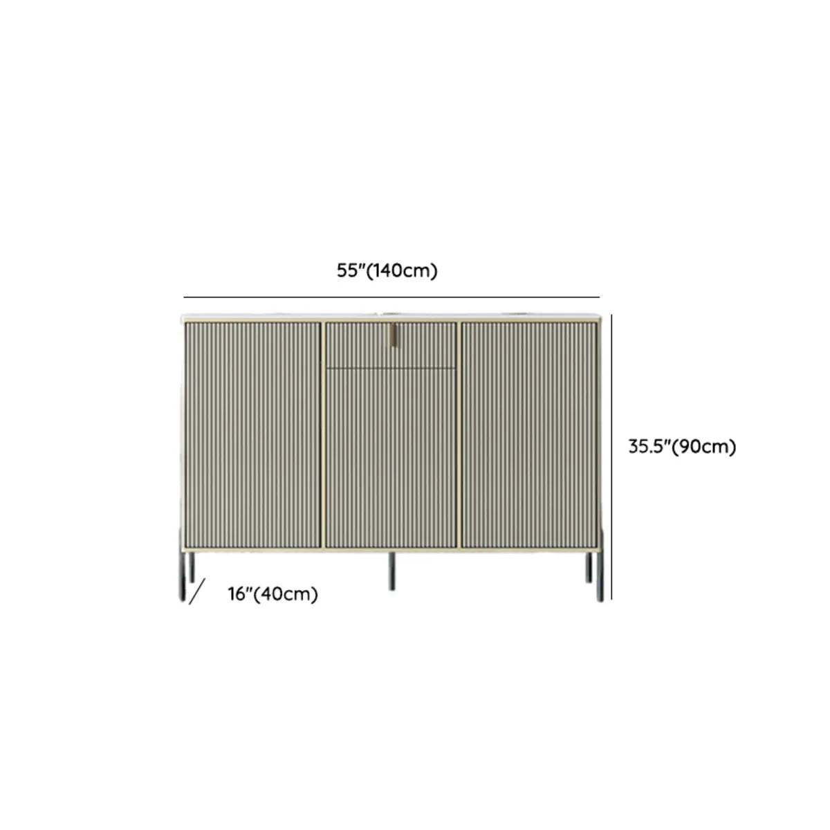 Rectangular Stone Top Black Cabinet Sideboard