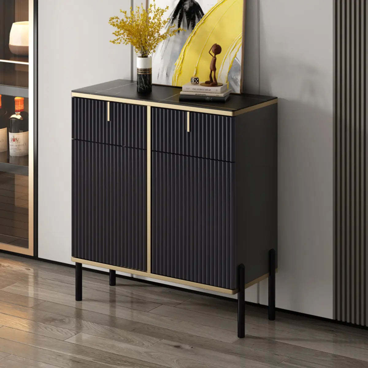 Black luxury rectangular sideboard buffets & sideboards — 31" L x 16" W x 35" H
