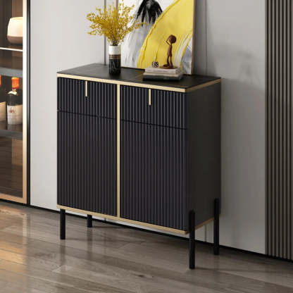 Rectangular Stone Top Black Cabinet Sideboard — Black