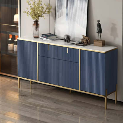 Rectangular Stone Top Black Cabinet Sideboard — Blue