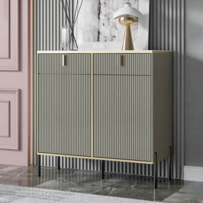 Rectangular Stone Top Black Cabinet Sideboard — Blue