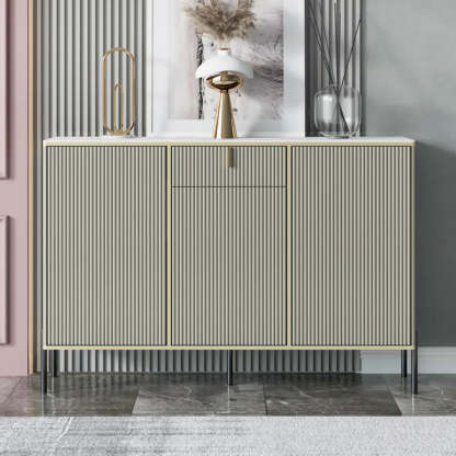 Rectangular Stone Top Black Cabinet Sideboard — Blue