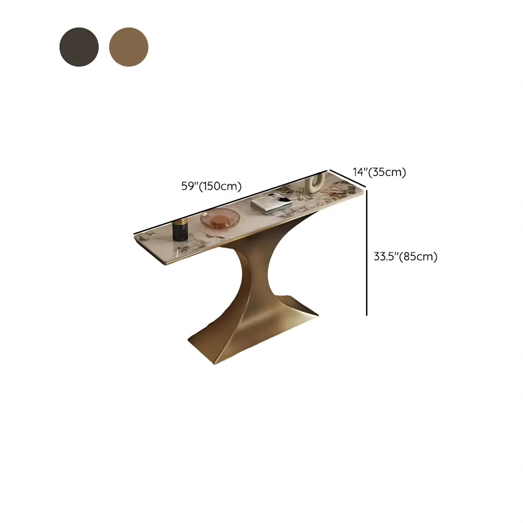 Rectangular Stone-Top Curved Console Table