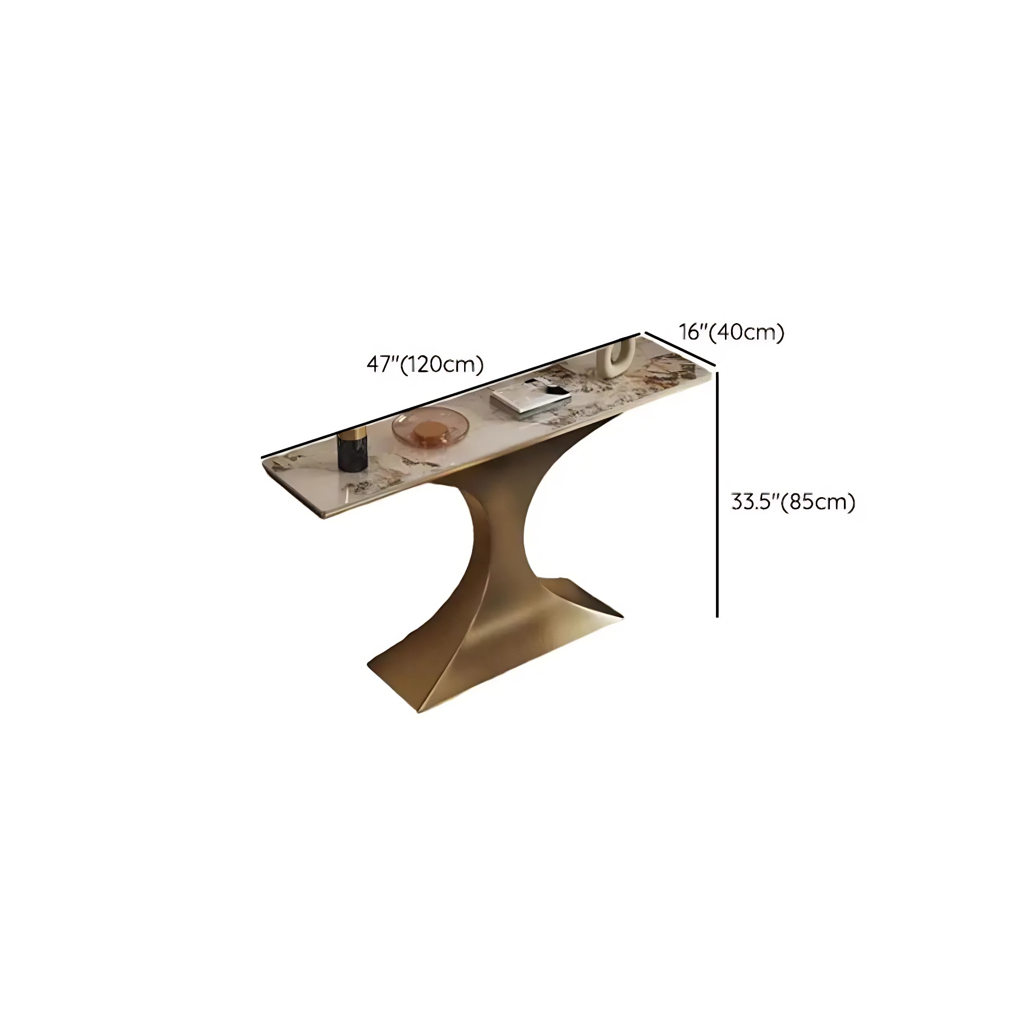 Rectangular Stone-Top Curved Console Table