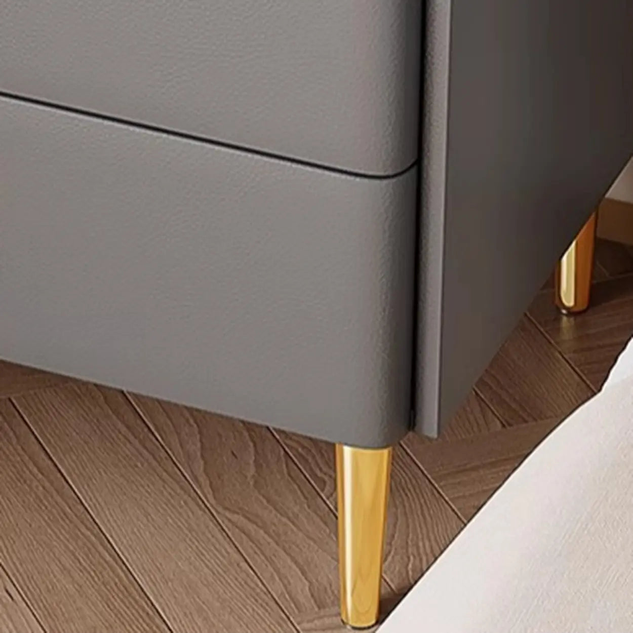 Rectangular White Stone Top 2-Tier Nightstand — Dark Gray