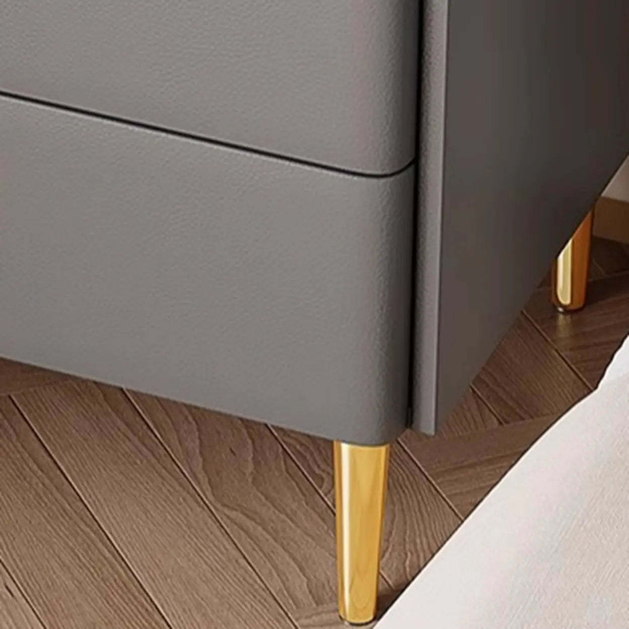 Rectangular White Stone Top 2-Tier Nightstand — Dark Gray