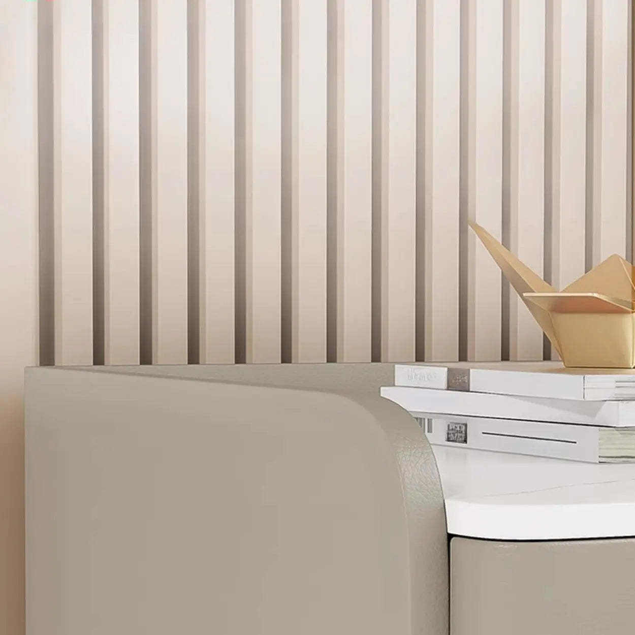 Rectangular White Stone Top 2-Tier Nightstand — Light Gray