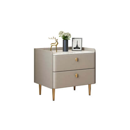 Rectangular White Stone Top 2-Tier Nightstand — Champagne