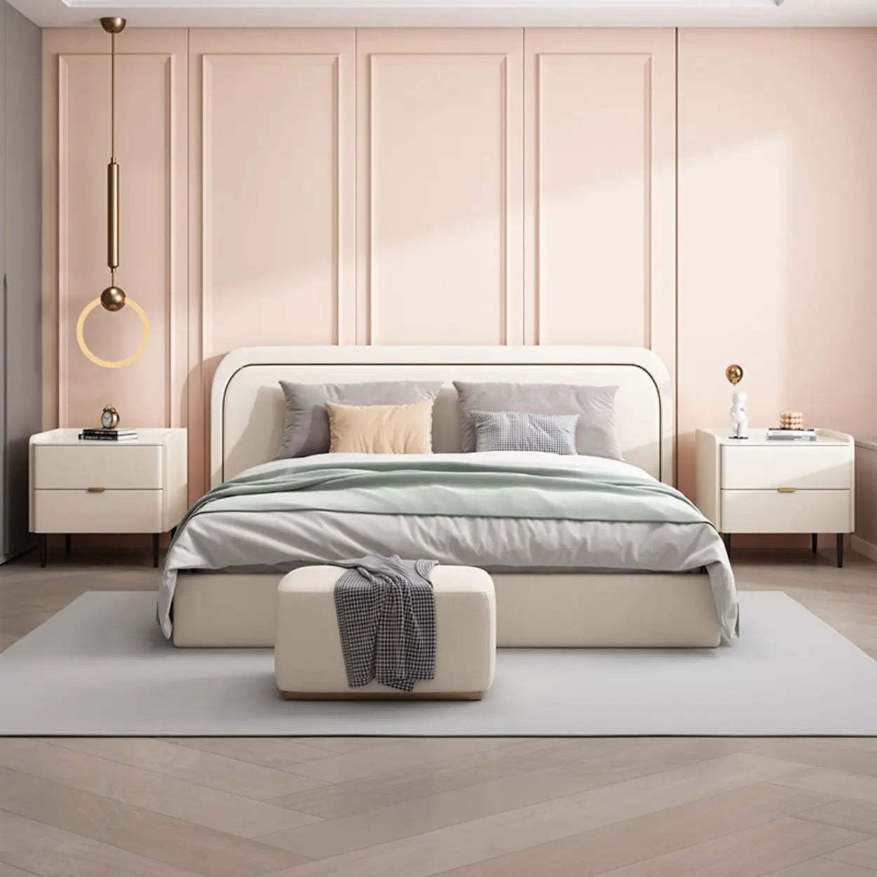 Beige Rectangular Stone Drawer Nightstand — Manufactured Wood