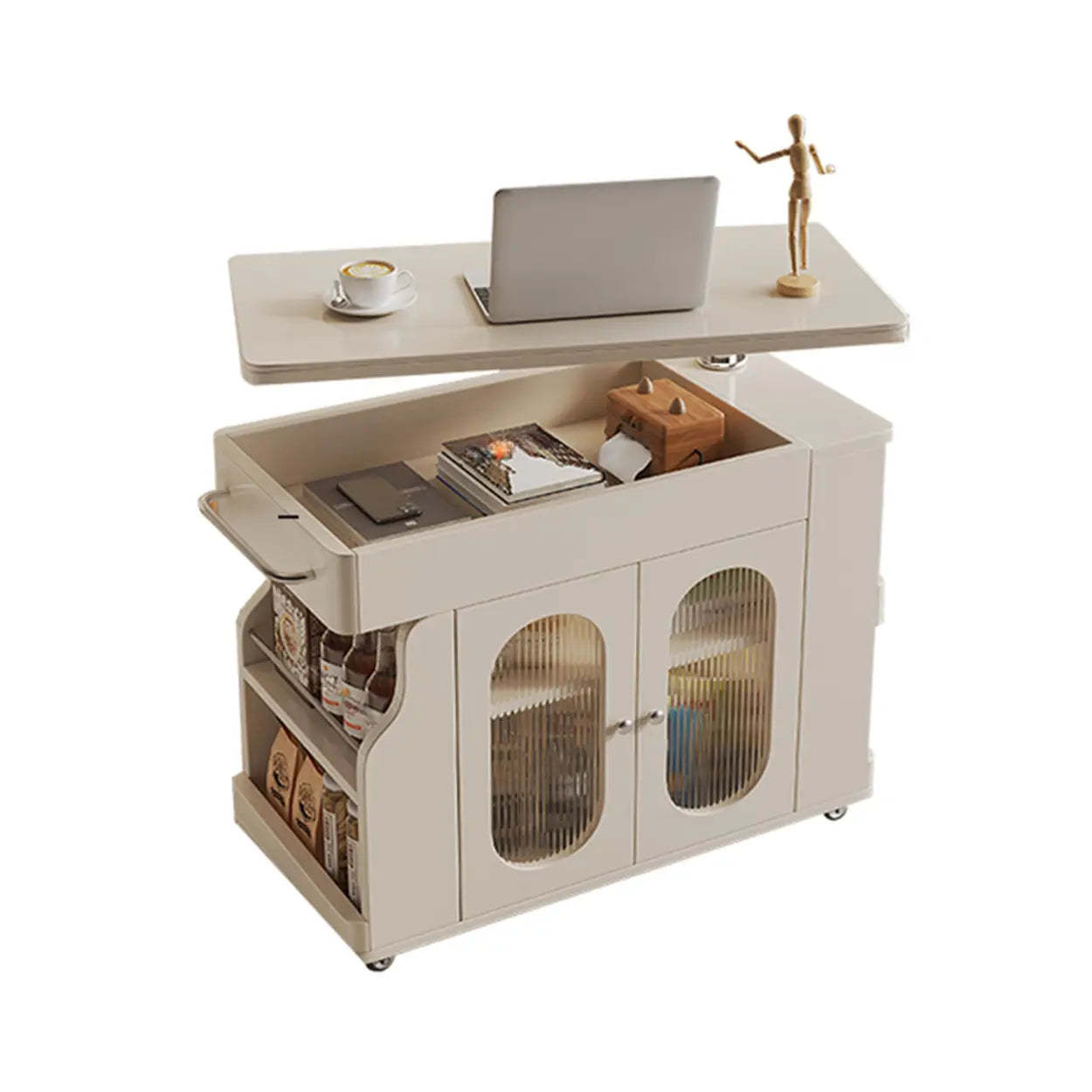 Rectangular Swivel Cream Wood Adjustable End Table — Cream