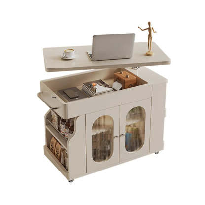 Rectangular Swivel Cream Wood Adjustable End Table — Cream