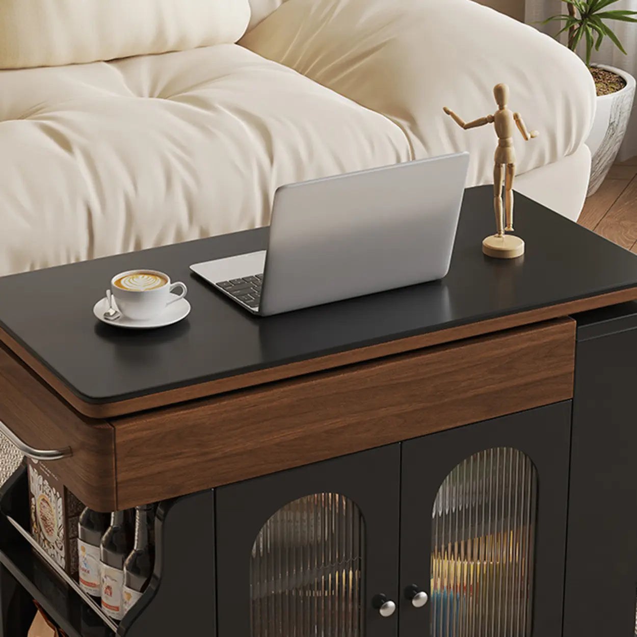 Rectangular Swivel Cream Wood Adjustable End Table