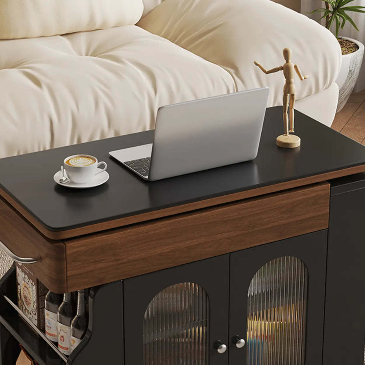 Rectangular Swivel Cream Wood Adjustable End Table