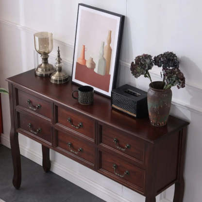 Rectangular Dark Walnut Timber Console Table with Drawers
